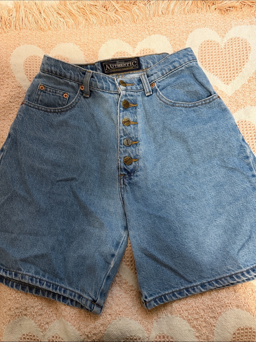 Vintage High-Waist Button-Fly Denim Shorts - Light Blue